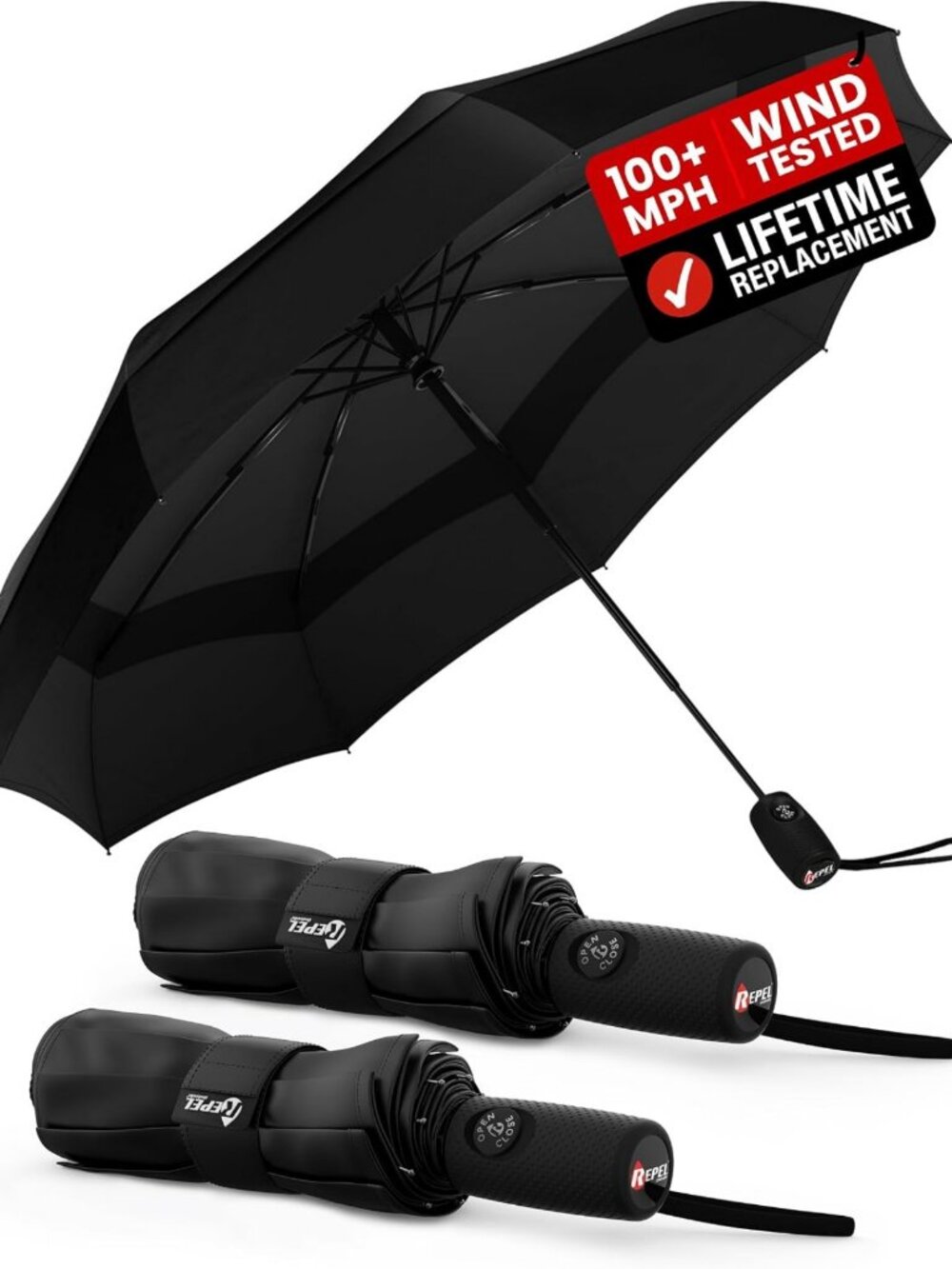 Compact Windproof Travel Umbrella - Auto Folding, 100MPH Wind Resistant, Durable